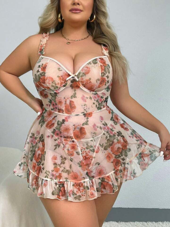 Printed Mesh Lingerie Dress 1065