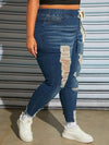Drawstring Waist Ripped Raw Cut Skinny Jeans ( size US22 - US30)
