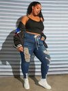 Drawstring Waist Ripped Raw Cut Skinny Jeans ( size US22 - US30)