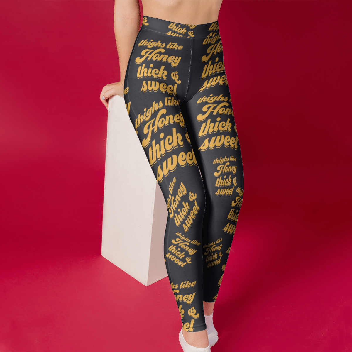 THIGHS LIKE HONEY THICK & SWEET BLACK LEGGINGS