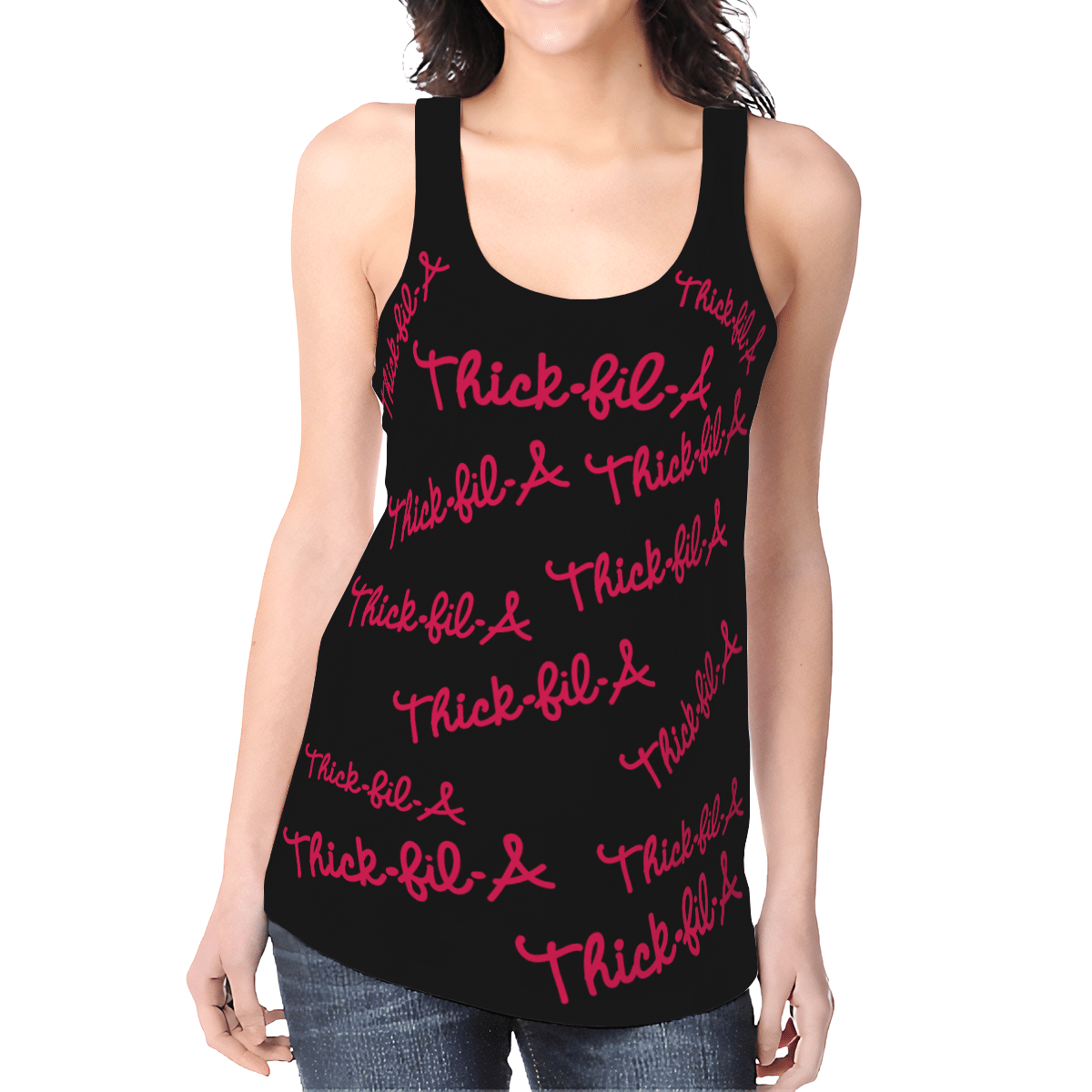 THICK FIL A BLACK FULL HOLLOW OUT TANK TOP