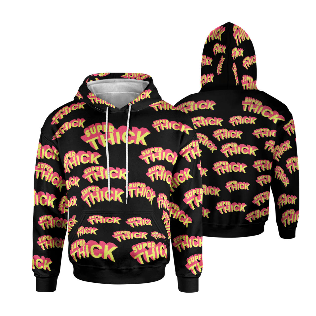 SUPER THICK BLACK FULL AOP MULTI PIECE HOODIE