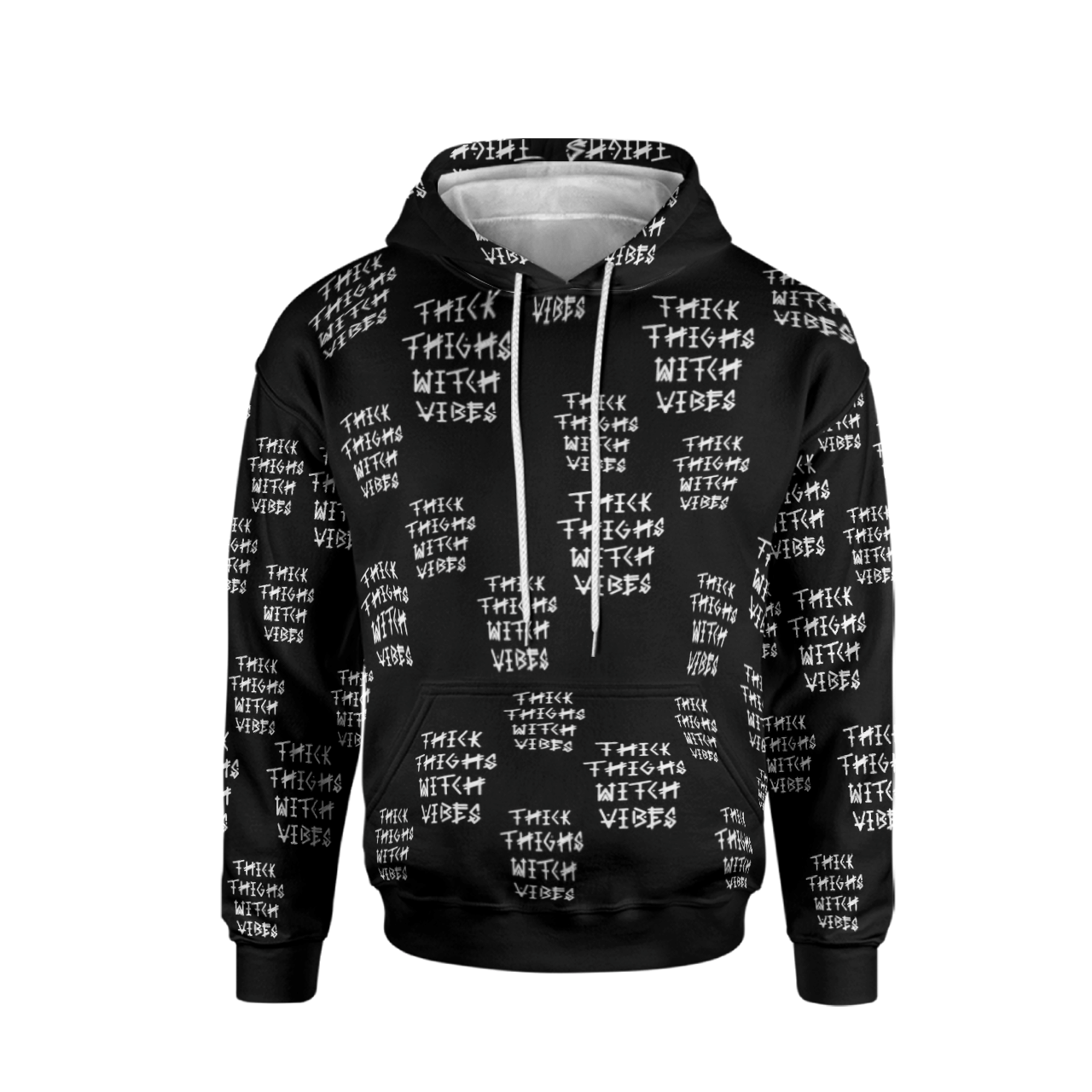 THICK THIGHS WITCH VIBES BLACK FULL AOP MULTI PIECE HOODIE