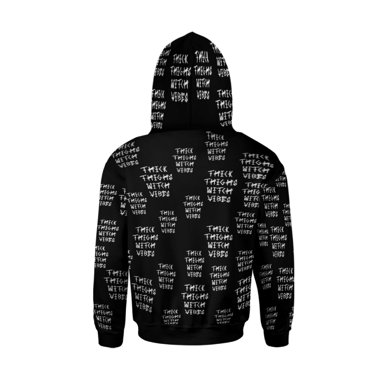 THICK THIGHS WITCH VIBES BLACK FULL AOP MULTI PIECE HOODIE