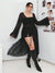 Black Sheer Front-Open Long Top With Flare Sleeves 6082