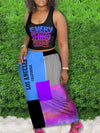 LETTER PRINT STRIPED TIE DYE SKIRT SET CB1407