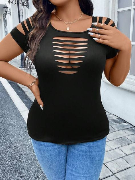 Ladder Cut Out Raglan Sleeve Tee