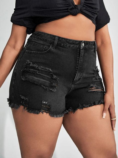 Ripped Raw Cut Denim Shorts (Size US12 - US20)