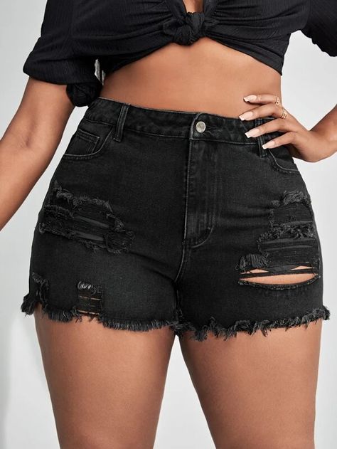 Ripped Raw Cut Denim Shorts (Size US12 - US20)