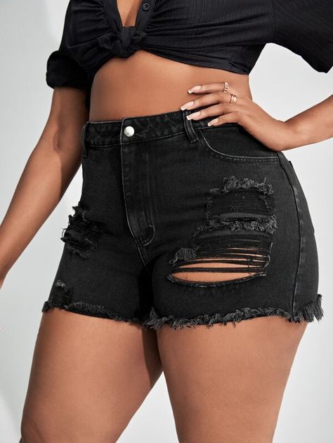 Ripped Raw Cut Denim Shorts (Size US12 - US20)