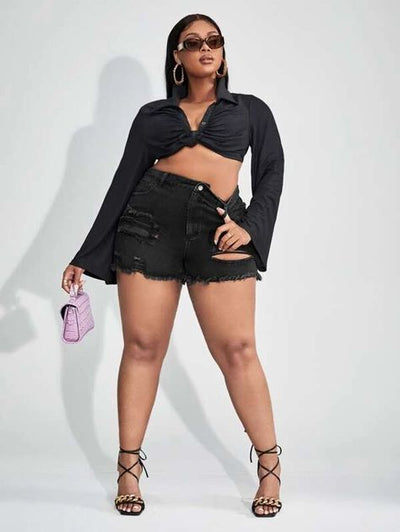 Ripped Raw Cut Denim Shorts (Size US12 - US20)