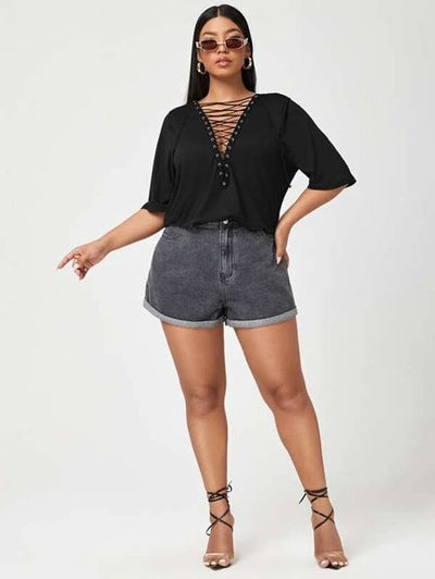 Solid Lace Up Tee (Size US12 - US20)