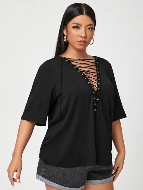 Solid Lace Up Tee (Size US12 - US20)