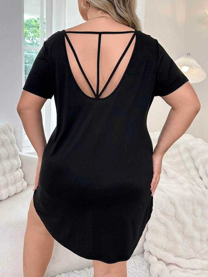 Casual Backless Round Hem Sleep Dress 12071