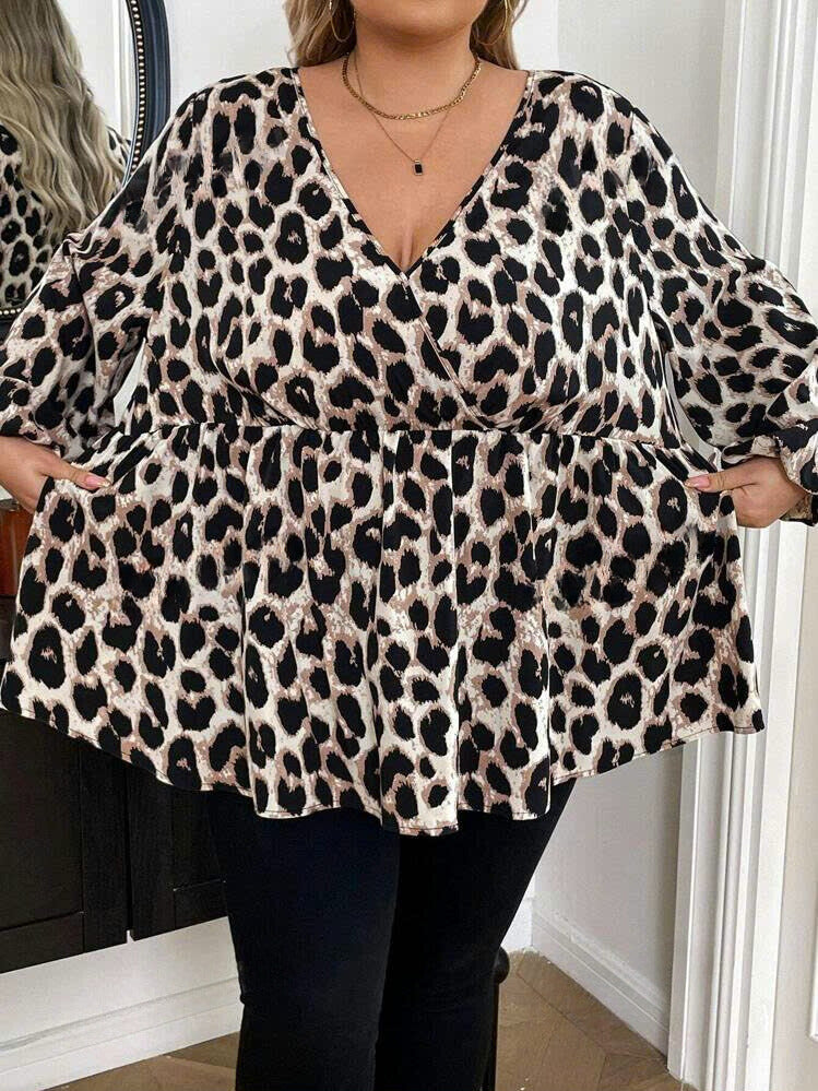Leopard Print Gathered A-Line Blouse 10102