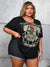 Skeleton & Slogan Print Short Sleeve T-Shirt 4091