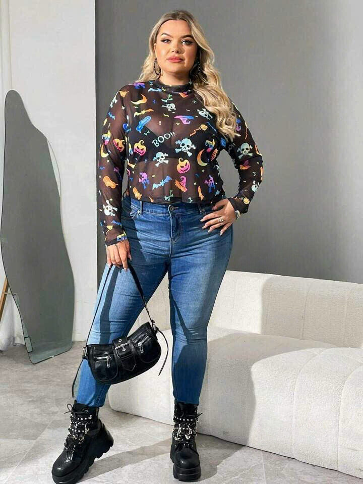 Halloween Print  Mesh Top 6092
