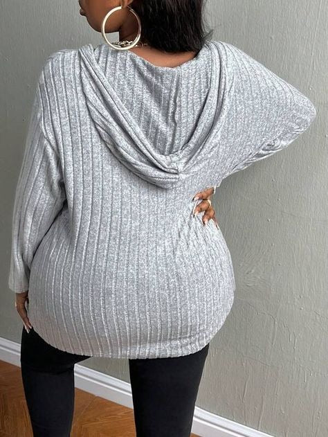 Half Zip Drop Shoulder Drawstring Hooded Tee