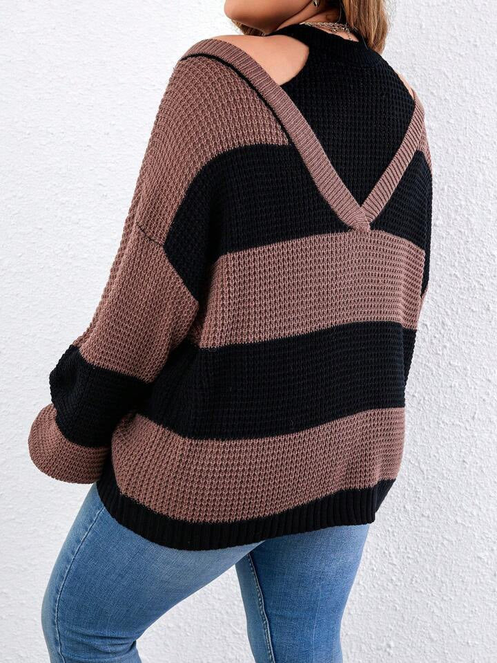 Two Tone Cold Shoulder 2 In 1 Sweater CS1011