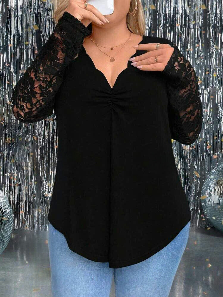 Elegant Lace Patchwork Long Sleeve T-Shirt 10101