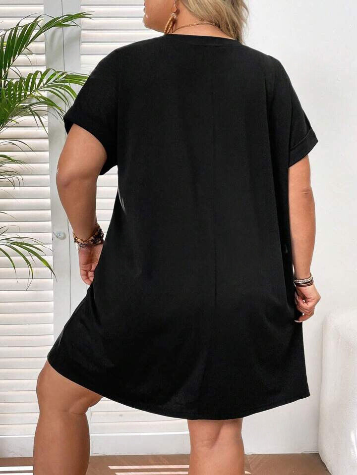 Casual Loose Moon Print Round Neck Short Sleeve Dress 6081