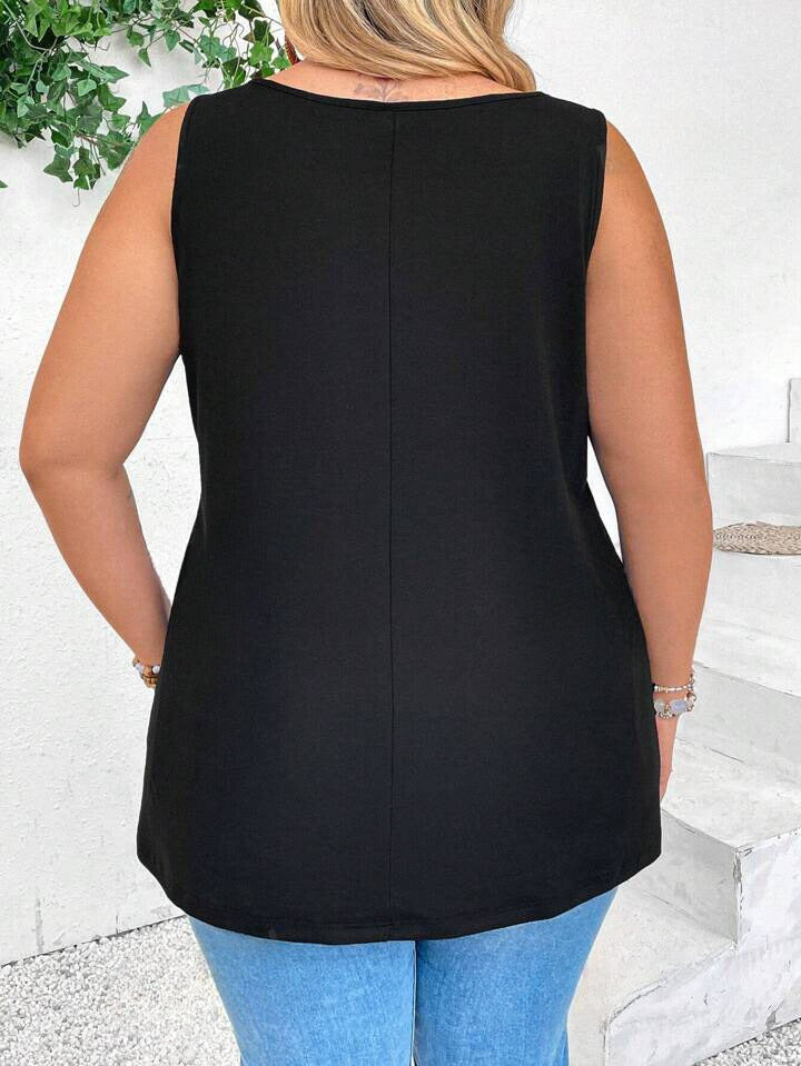 Solid Color Hollow Out Round Neck Tank Top 2906