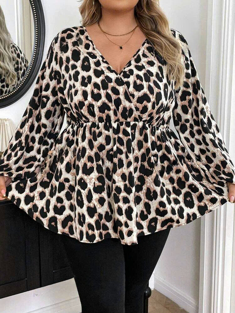 Leopard Print Gathered A-Line Blouse 10102