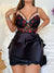 Patchwork Sleep Dress With High Side Slit, Red Lips Pattern 29053