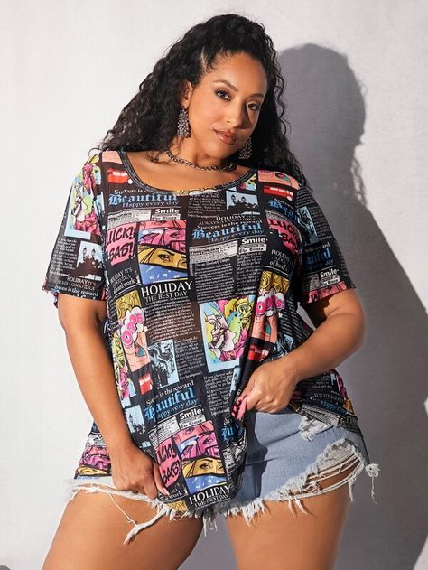 Pop Art Print Mesh Top
