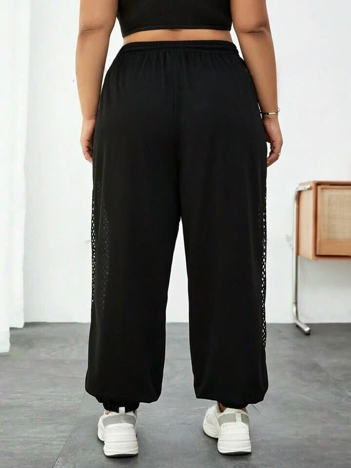 Drawstring Waist Fishnet Patchwork Baggy Sweatpants 12091