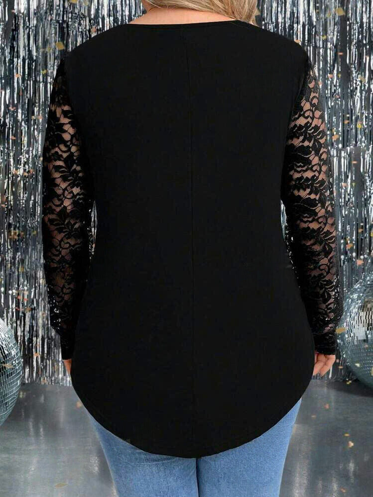 Elegant Lace Patchwork Long Sleeve T-Shirt 10101