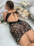 Leopard Print Lace Splice Backless  Strap Nightgown 29054