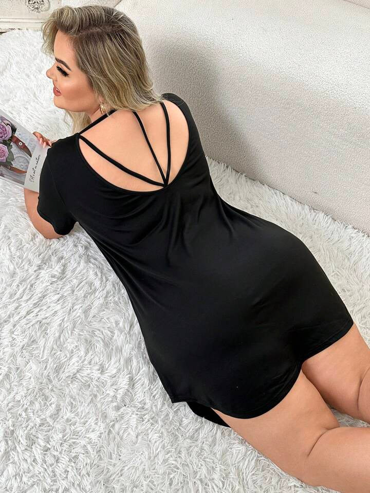 Casual Backless Round Hem Sleep Dress 12071