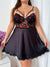 Patchwork Sleep Dress With High Side Slit, Red Lips Pattern 29053