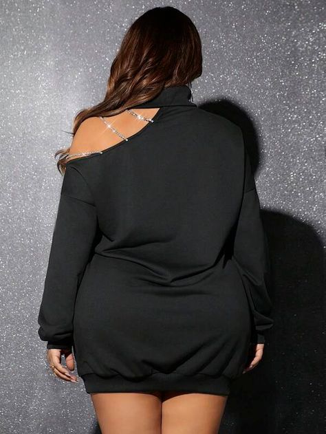 Rhinestone Detail Cut Out Drop Shoulder Sweatshirt Dress