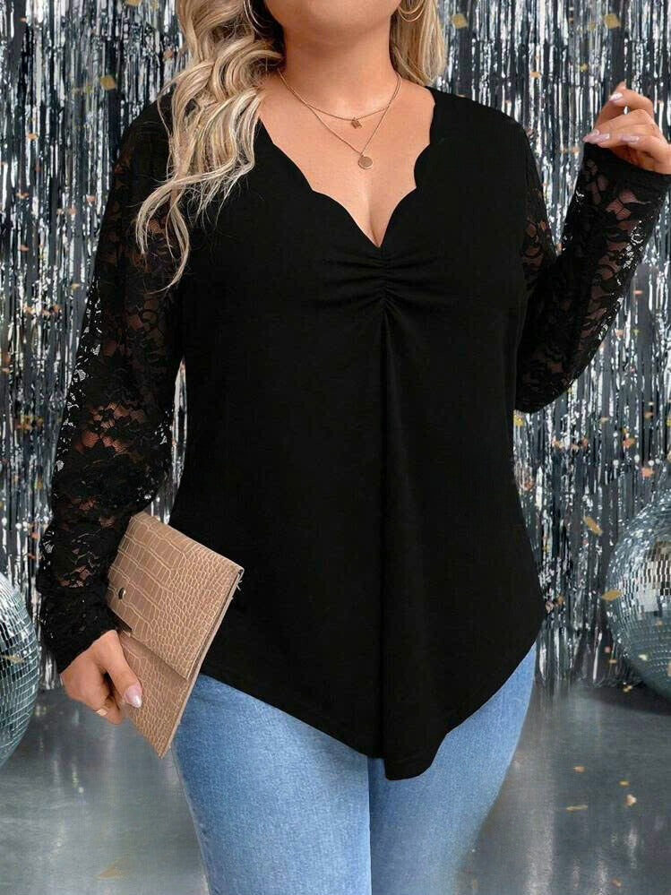 Elegant Lace Patchwork Long Sleeve T-Shirt 10101