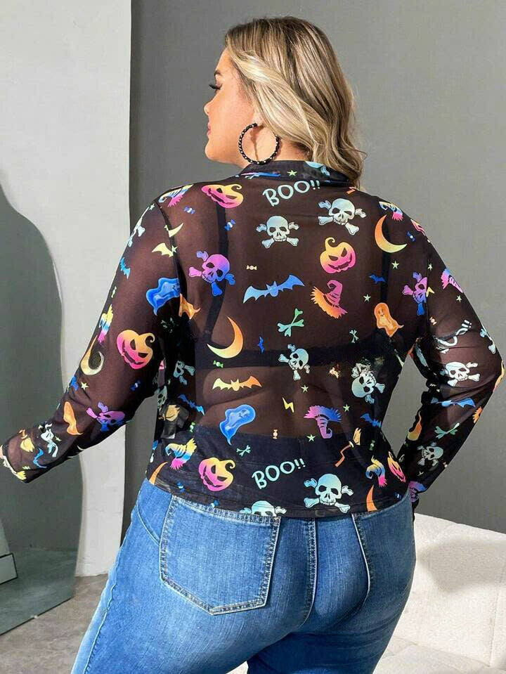 Halloween Print  Mesh Top 6092