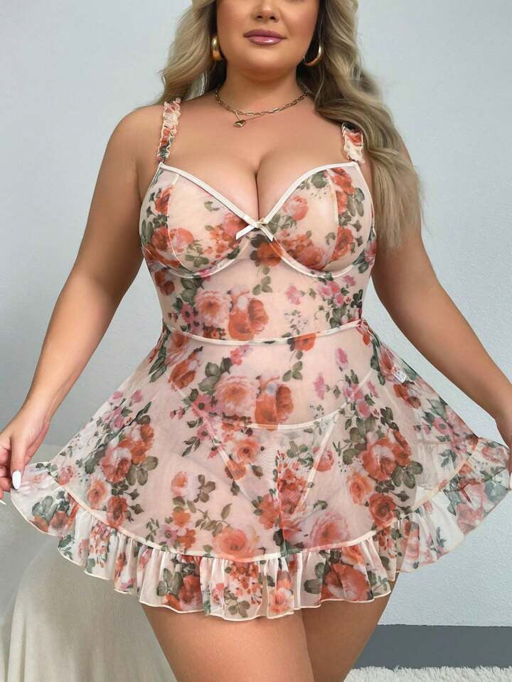 Printed Mesh Lingerie Dress 1065