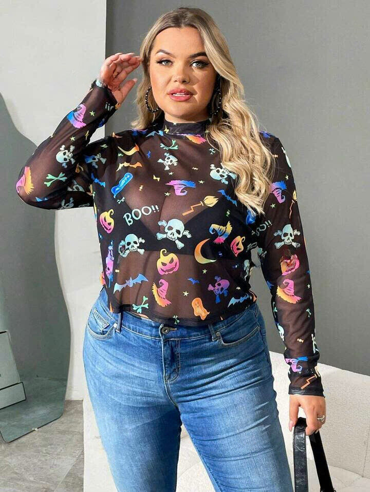 Halloween Print  Mesh Top 6092
