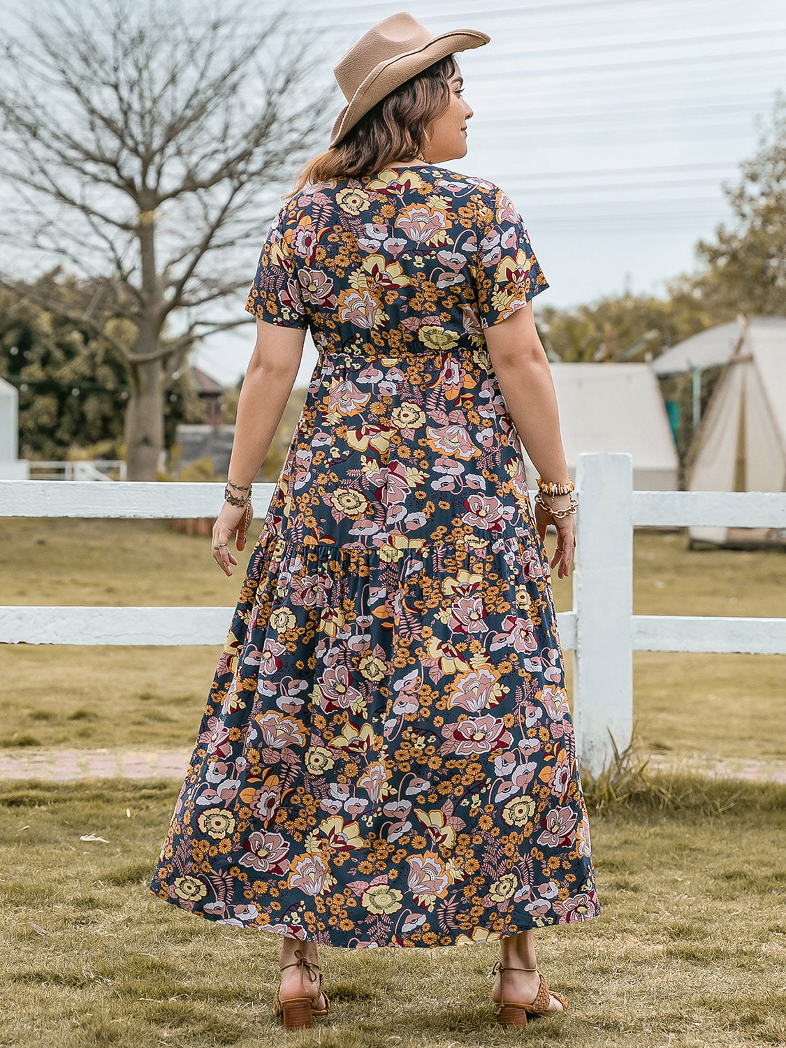Tied Printed Short Sleeve Midi Dress