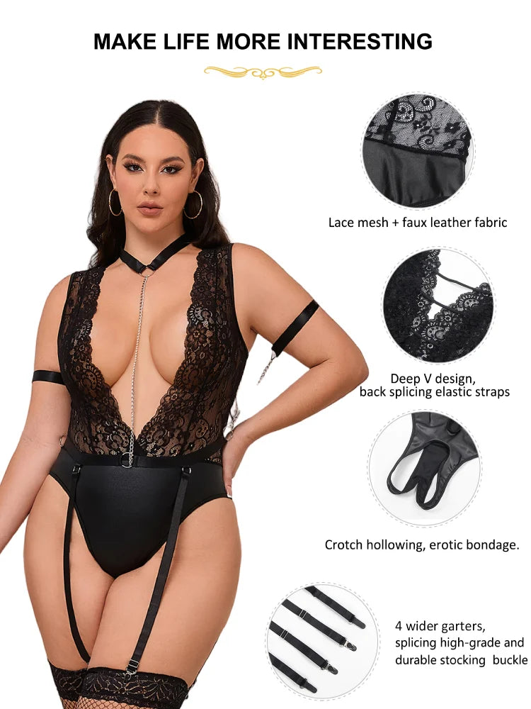 Seductive Lace Bodysuit with Straps 14101