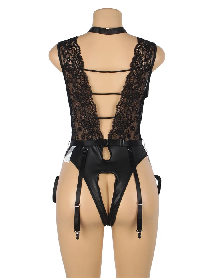 Seductive Lace Bodysuit with Straps 14101