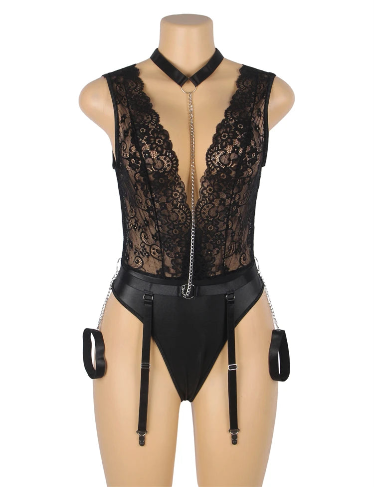 Seductive Lace Bodysuit with Straps 14101