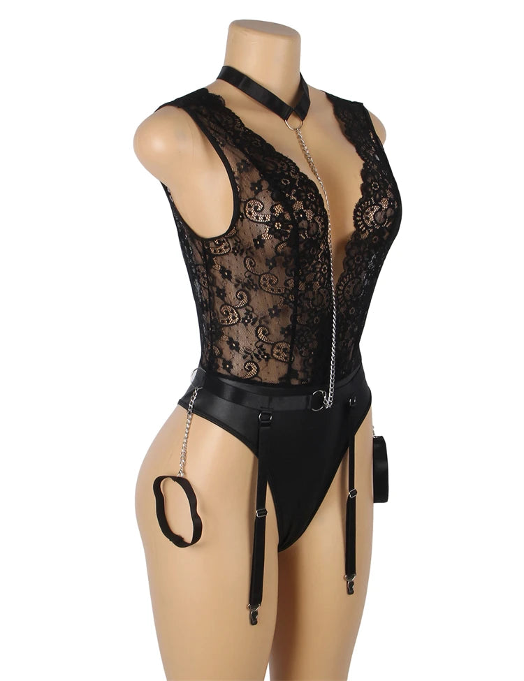 Seductive Lace Bodysuit with Straps 14101