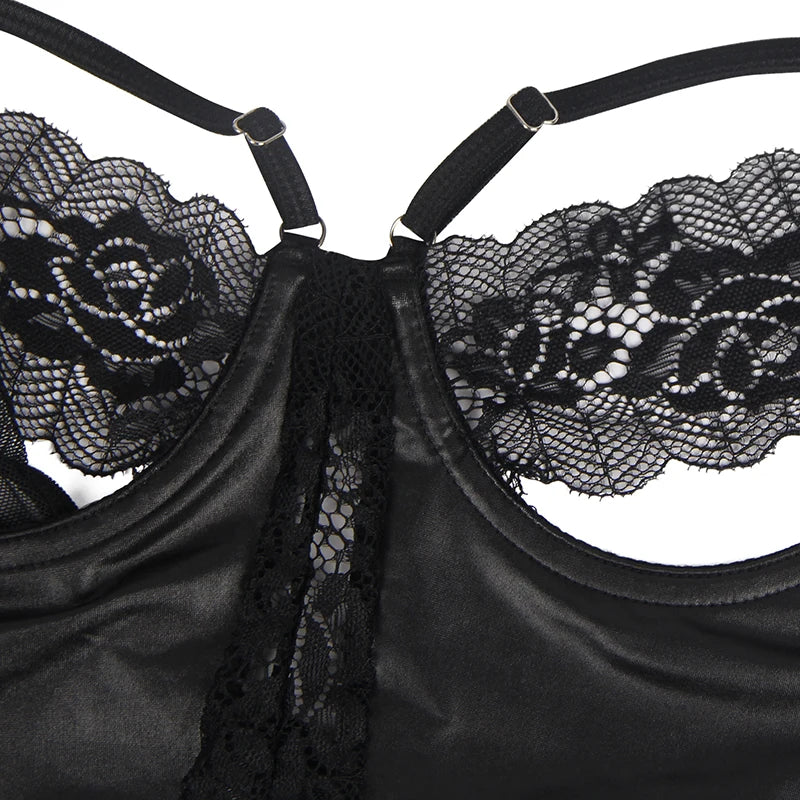 Black Leather Teddy Lingerie 1076