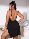 Keyhole Neck Lace Trim Slit Side Backless Nightdress