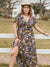 Tied Printed Short Sleeve Midi Dress