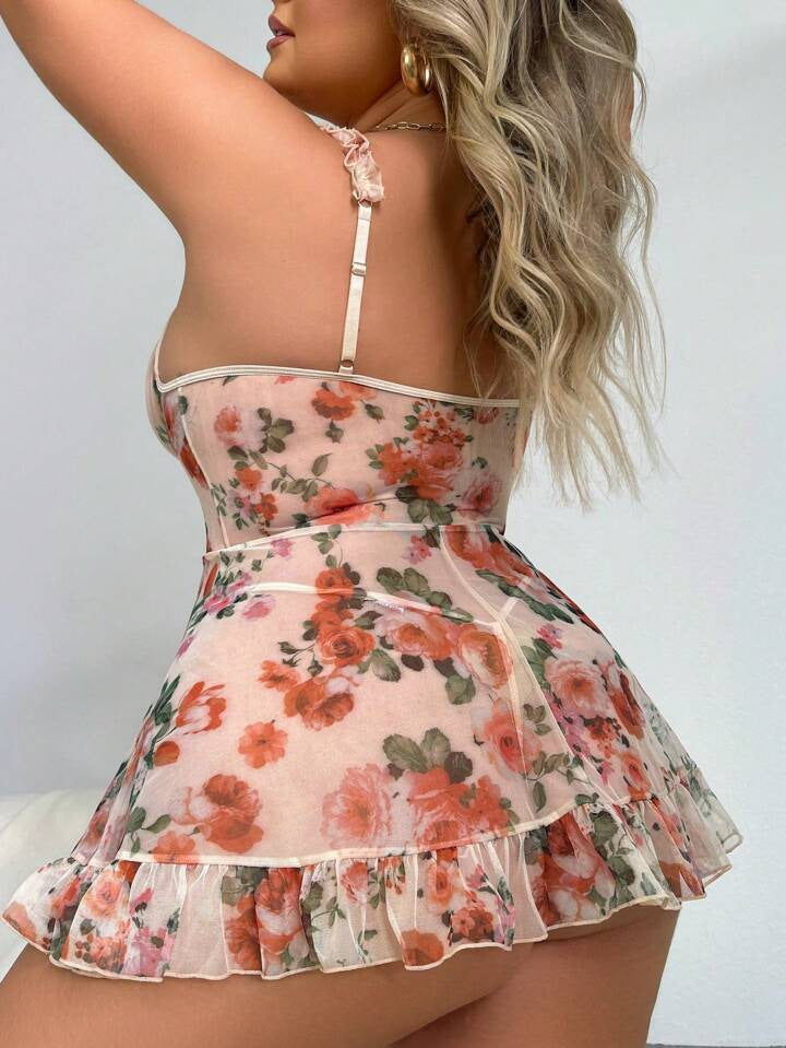 Printed Mesh Lingerie Dress 1065