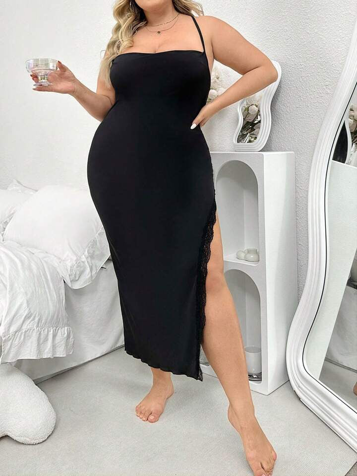 Contrast Lace High Split Cami Sleep Dress 29052