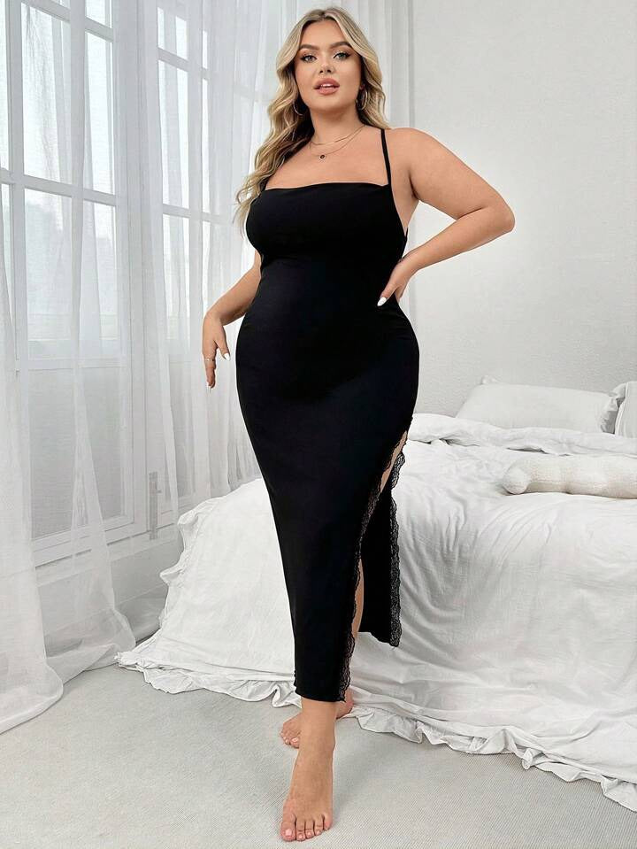 Contrast Lace High Split Cami Sleep Dress 29052